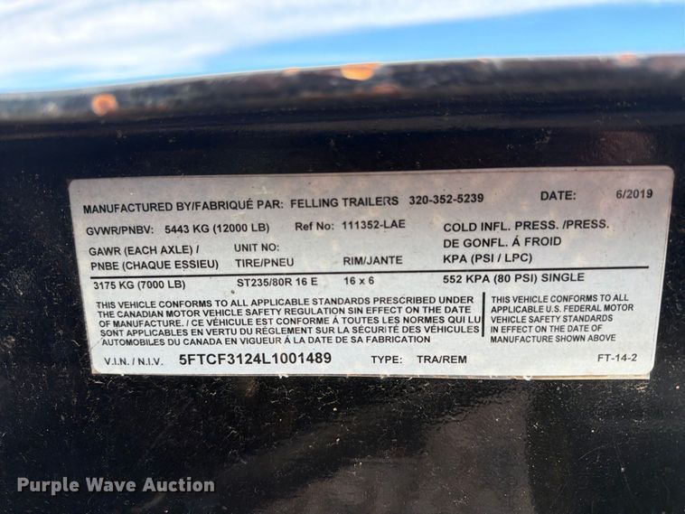 image for item YA4473 2020 Felling Trailers utility trailer