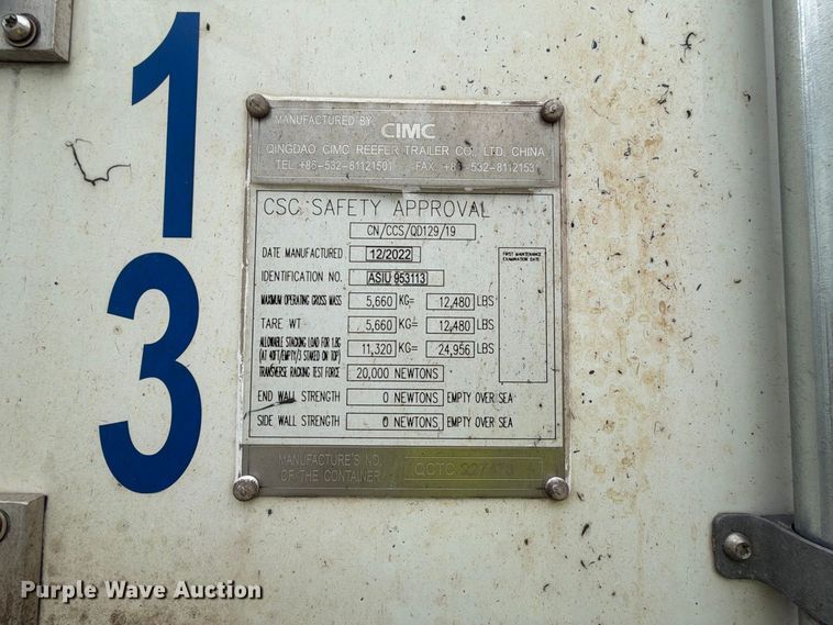 image for item YA4777 2022 CIMC refrigerated shipping container