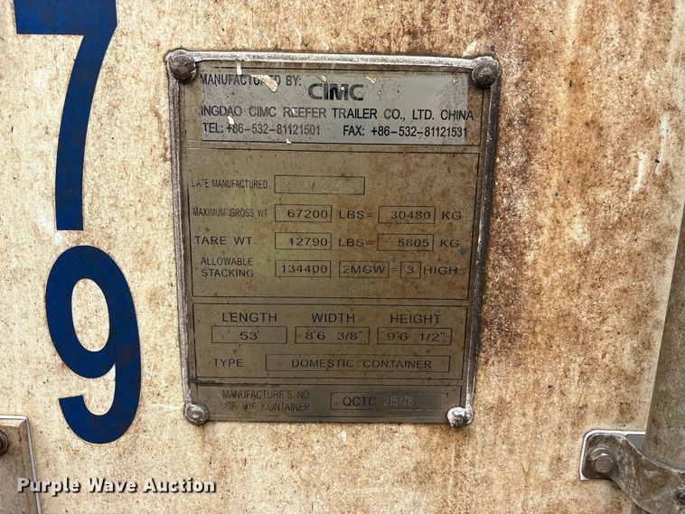 image for item YA4792 2021 CIMC refrigerated shipping container