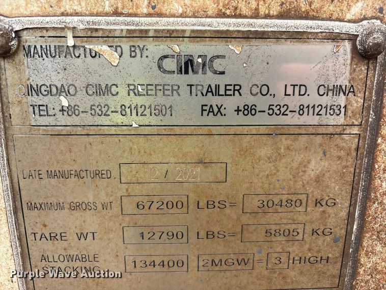 image for item YA4792 2021 CIMC refrigerated shipping container