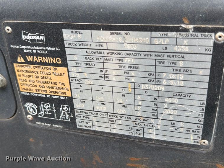 image for item YA5197 Doosan G25P-5 forklift