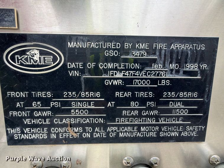 image for item YA5485 1997 Ford F-Super Duty pumper fire truck