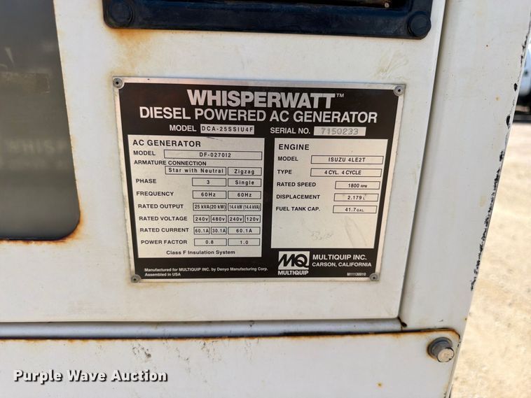 image for item ED0206 2014 Multiquip DCA-25SSIU4F generator