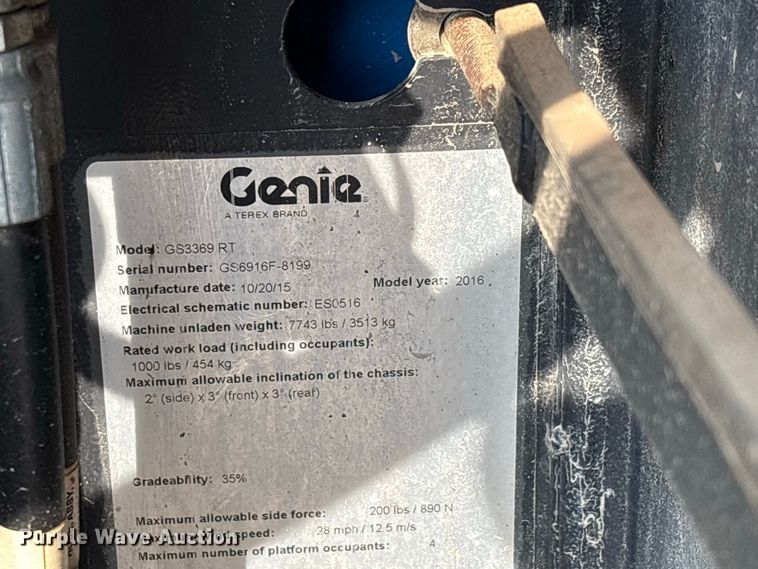 image for item ER3356 2016 Genie GS-3369RT scissor lift