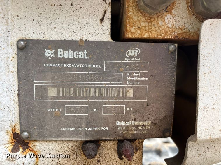 image for item ER3393 2003 Bobcat 316 mini excavator