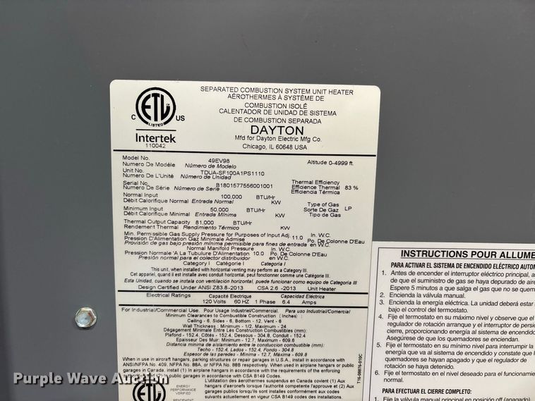 image for item ER3401 (2) Dayton heaters