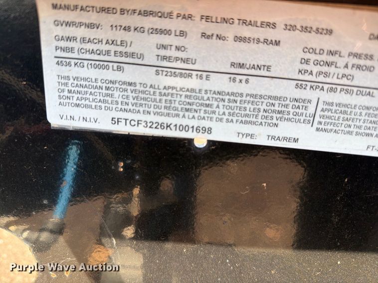 image for item EW8751 2019 Felling FT-20-2 LP equipment trailer