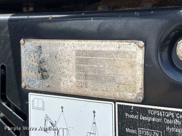 image for item EW8785 2018 Sany SY35U mini excavator
