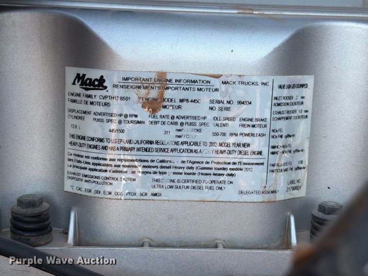 image for item EW8924 2013 Mack CXU613 dump truck