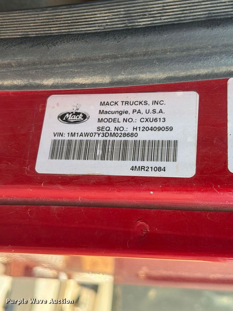 image for item EW8924 2013 Mack CXU613 dump truck