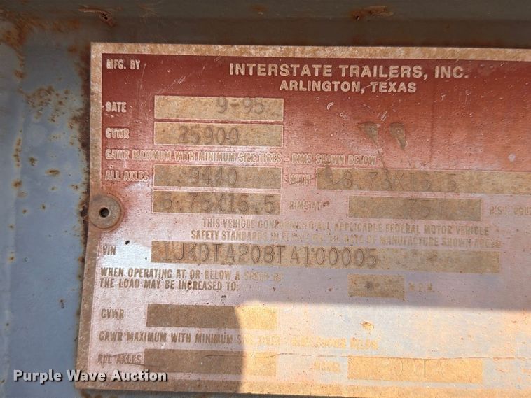 image for item EW8927 1996 Interstate 20DTA equipment trailer