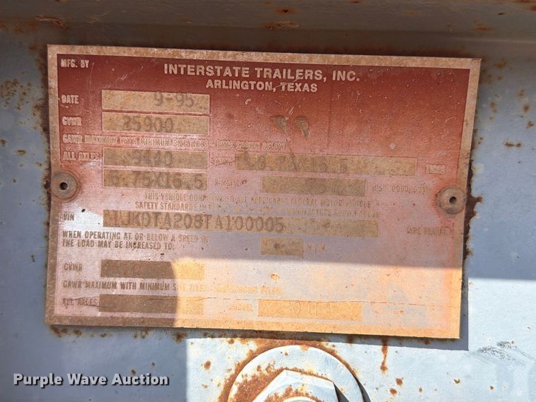 image for item EW8927 1996 Interstate 20DTA equipment trailer