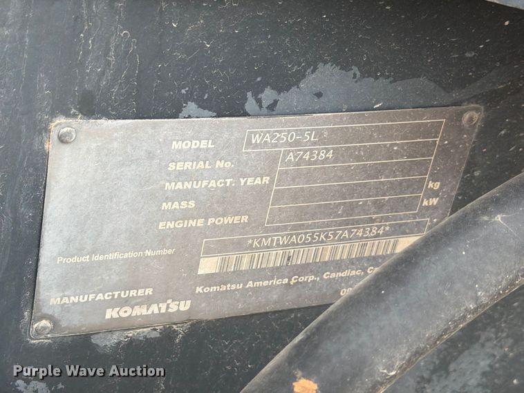 image for item EW8968 2007 Komatsu WA250-5L wheel loader