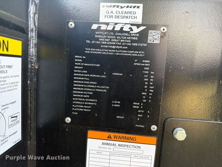 image for item EX0533 2022 Nifty SP50D boom lift