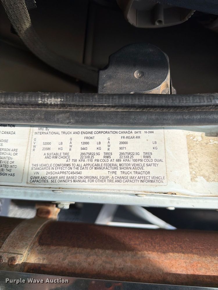 image for item EX0544 2007 International 9900i dump truck