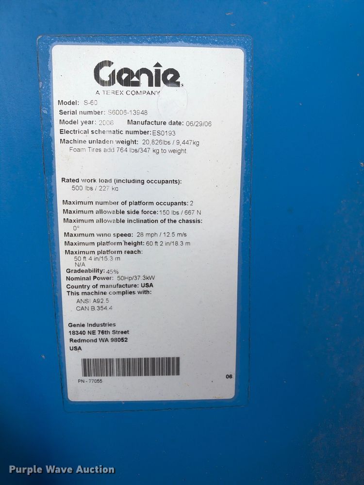 image for item EX2304 2006 Genie S60 boom lift