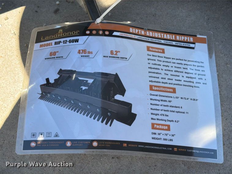 image for item EX4171 LandHonor RIP-12-60W skid steer ripper
