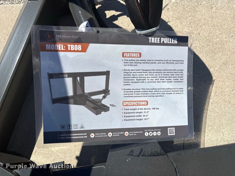 image for item EX4190 2026 Wolverine TB08 skid steer tree puller