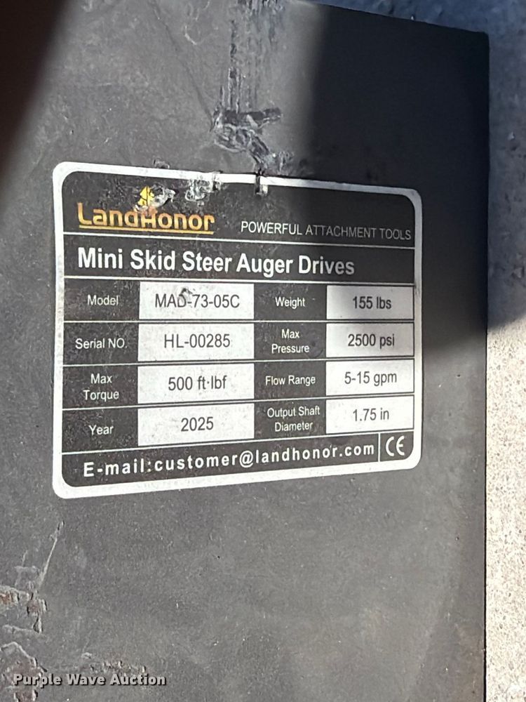image for item EX4202 2025 LandHonor MAD-73-05C skid steer auger