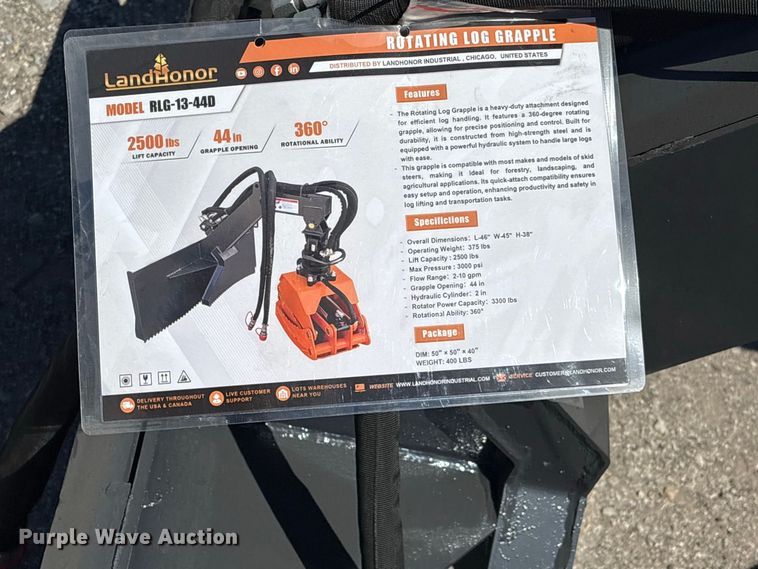 image for item EX4214 LandHonor RLG-13-44D skid steer log grapple