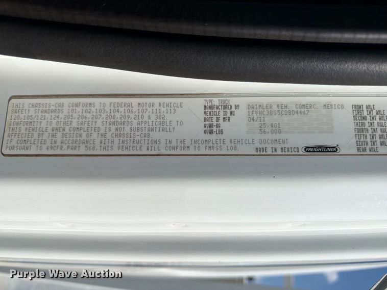 image for item FB5184 2012 Freightliner Business Class M2 crane truck