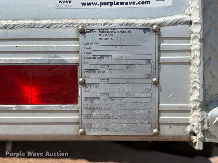image for item FB8339 2008 Travis 39FT. T/102 grain trailer