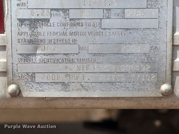 image for item FB8339 2008 Travis 39FT. T/102 grain trailer