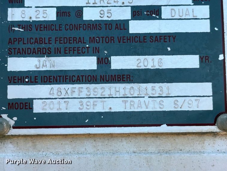 image for item FB8341 2017 Travis 39FT. S/97 end dump trailer