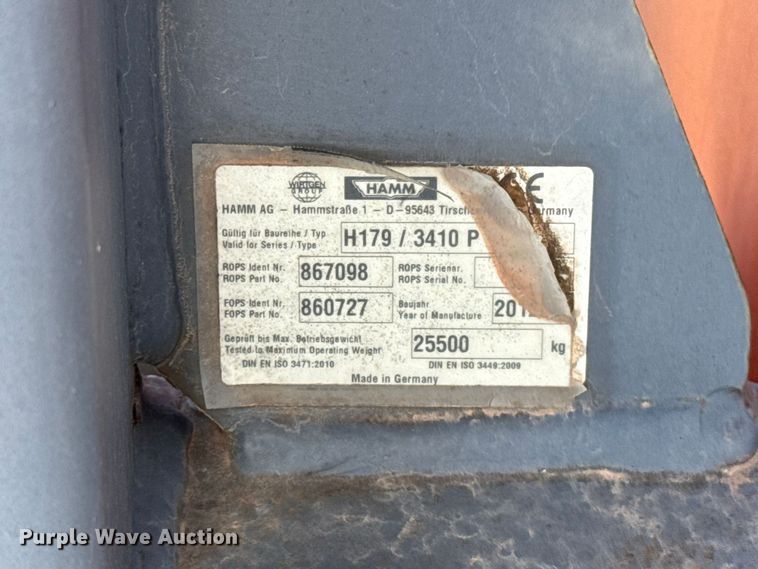 image for item FC4354 2012 Hamm 3410P single drum vibratory roller