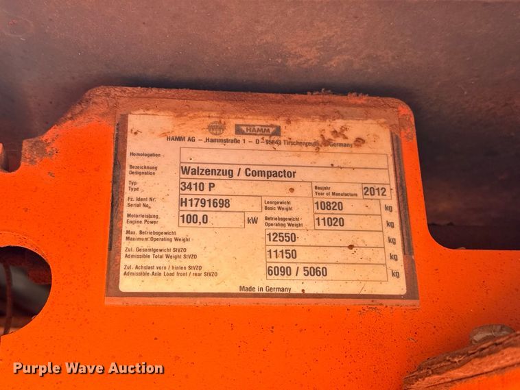 image for item FC4354 2012 Hamm 3410P single drum vibratory roller