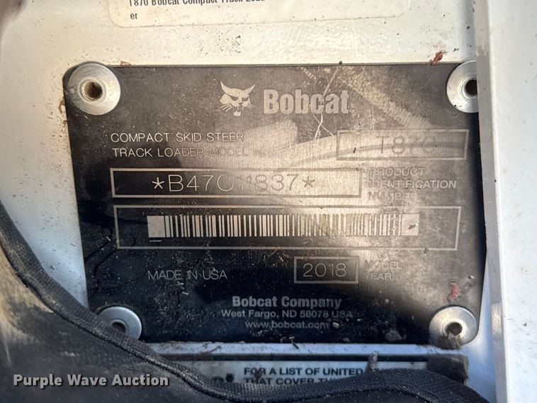 image for item FC4364 2018 Bobcat T870 tracked skid steer loader