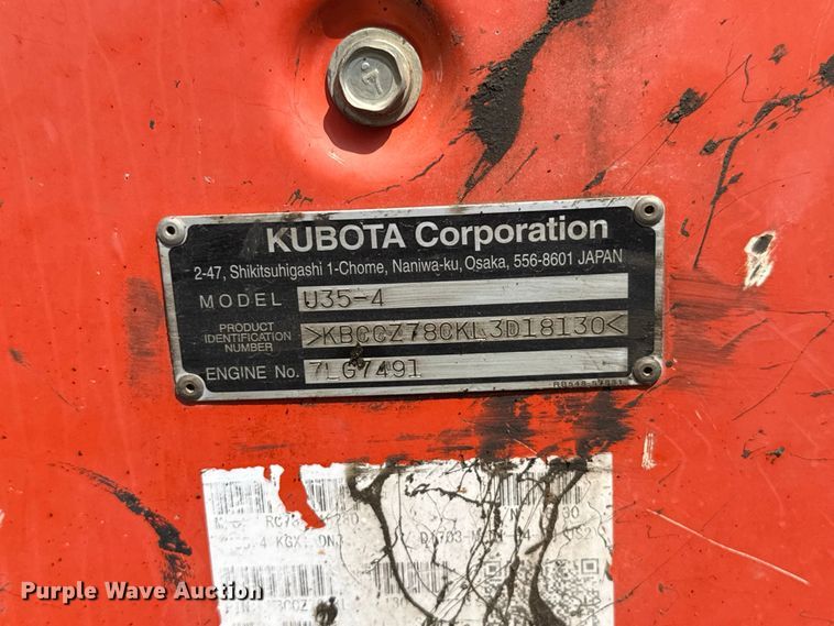 image for item FC4396 2020 Kubota U35-4 mini excavator