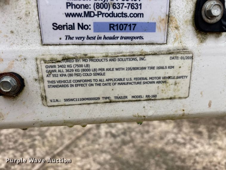 image for item FG0707 2019 MD Products and Solutions, Inc. RR-160 reel trailer