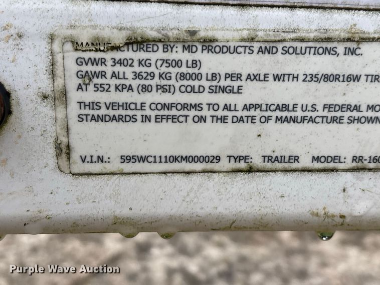 image for item FG0707 2019 MD Products and Solutions, Inc. RR-160 reel trailer