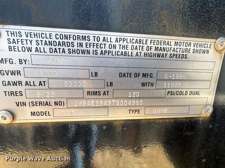 image for item FI0389 1996 Williamsen  Truck equipment  QQT end dump pup trailer