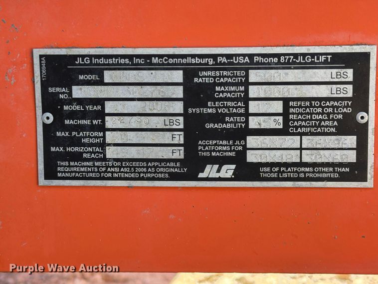 image for item FI0418 2008 JLG 600S boom lift