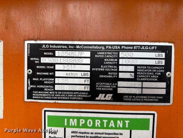 image for item FI2022 2014 JLG 1350SJP boom lift