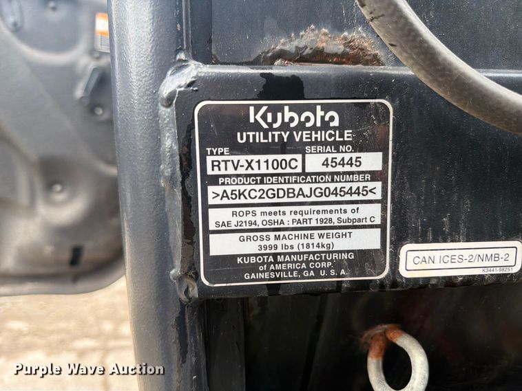 image for item FJ2008 2018 Kubota RTV-X1100C utility vehicle