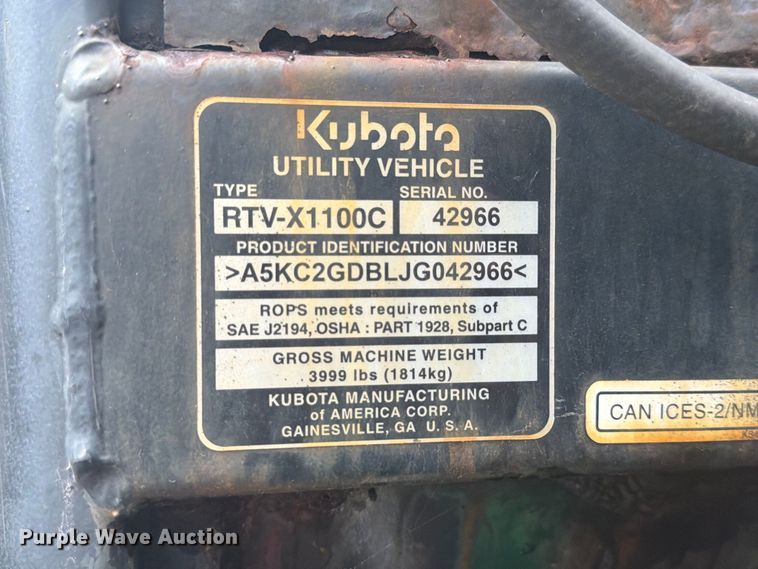 image for item FJ2009 2018 Kubota RTV-X1100C utility vehicle