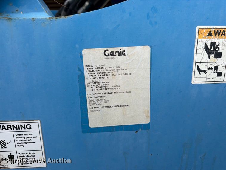 image for item FK3492 2012 Genie GTH1056 telehandler