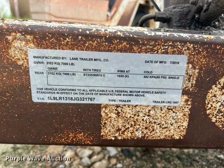 image for item FK3715 2018 Lane reel trailer