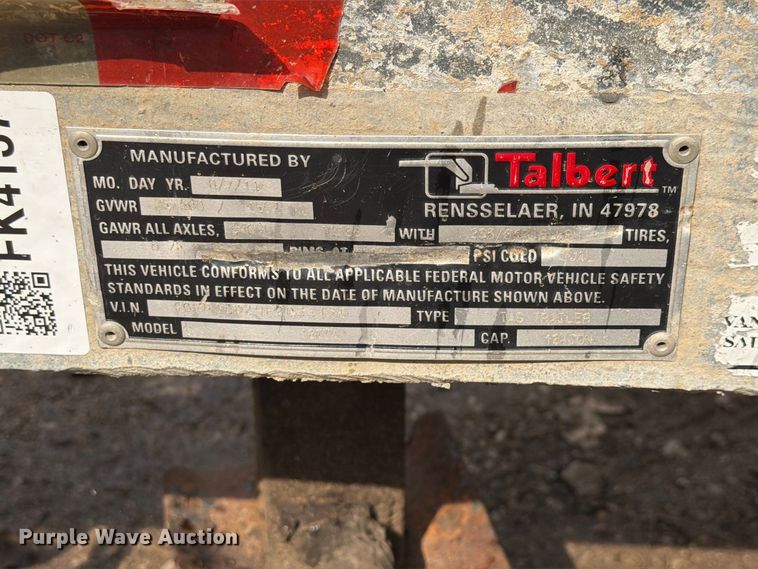 image for item FK4137 2014 Talbert equipment trailer