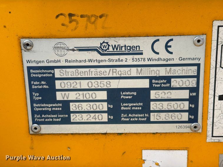 image for item FK4143 2009 Wirtgen W2100 milling machine