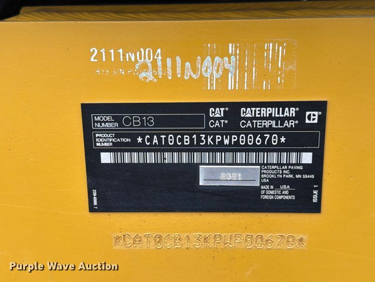 image for item FK4178 2021 Caterpillar CB13 double drum vibratory roller