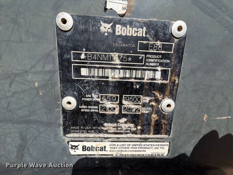 image for item FK5186 2022 Bobcat E88 mini excavator