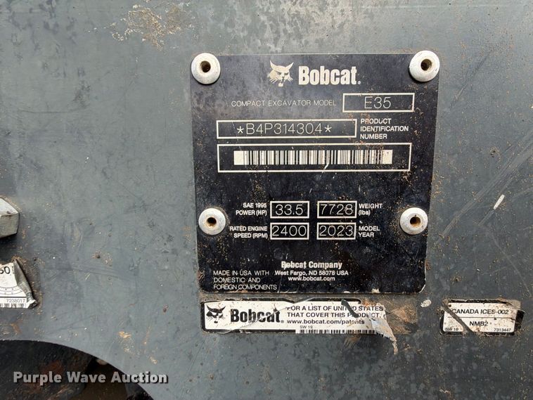 image for item FK5187 2023 Bobcat E35 mini excavator