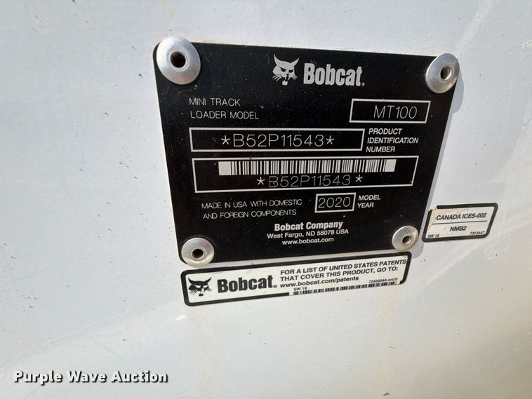 image for item FK5192 2020 Bobcat MT100 compact utility loader