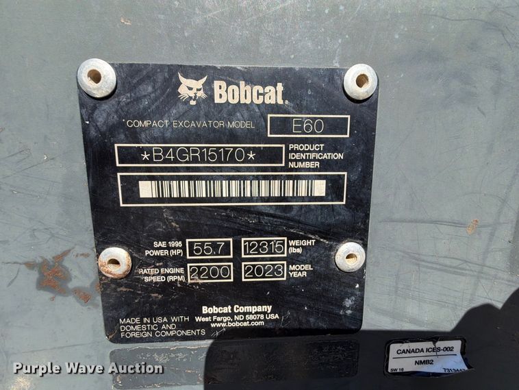 image for item FK5216 2023 Bobcat E60 mini excavator