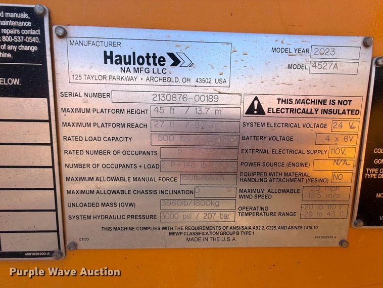 image for item FK5217 2023 Haulette 4527A boom lift