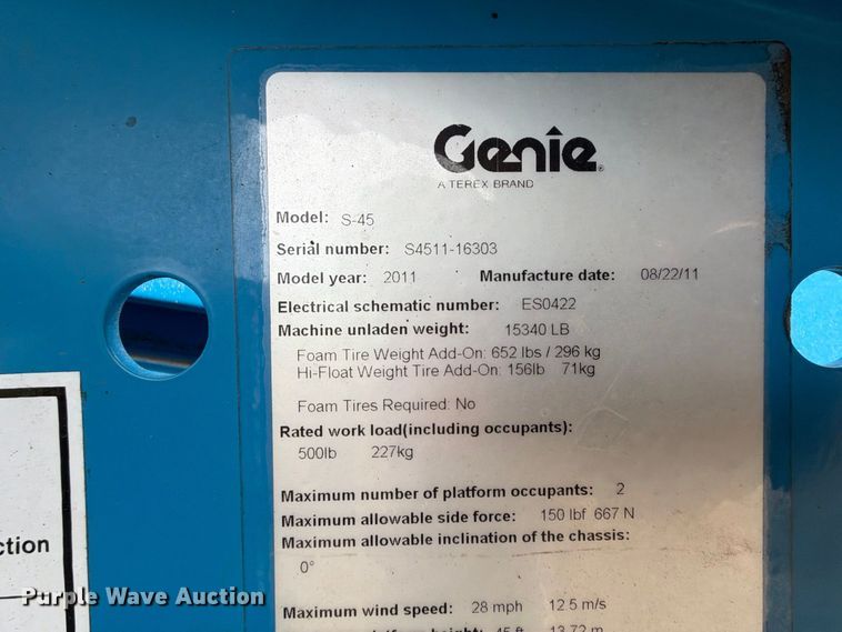 image for item FK5245 2011 Genie S-45 boom lift